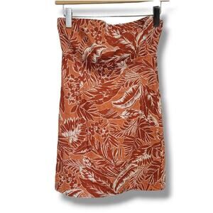 Forever 21 contemporary women's orange tropical Hawaiian strapless zip-up dress